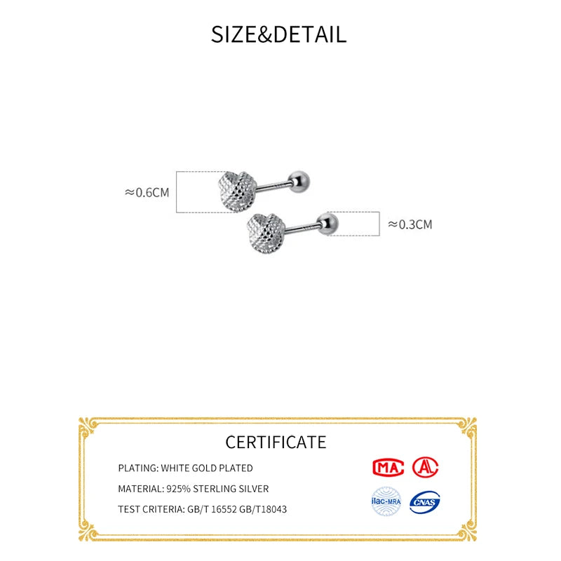 INZATT Ohrstecker aus echtem 925er-Sterlingsilber, 4/6 mm, Wolle, Kugelumlaufspindel, Perlen, für Damen, Party, klassisch, minimalistisch, edler Schmuck