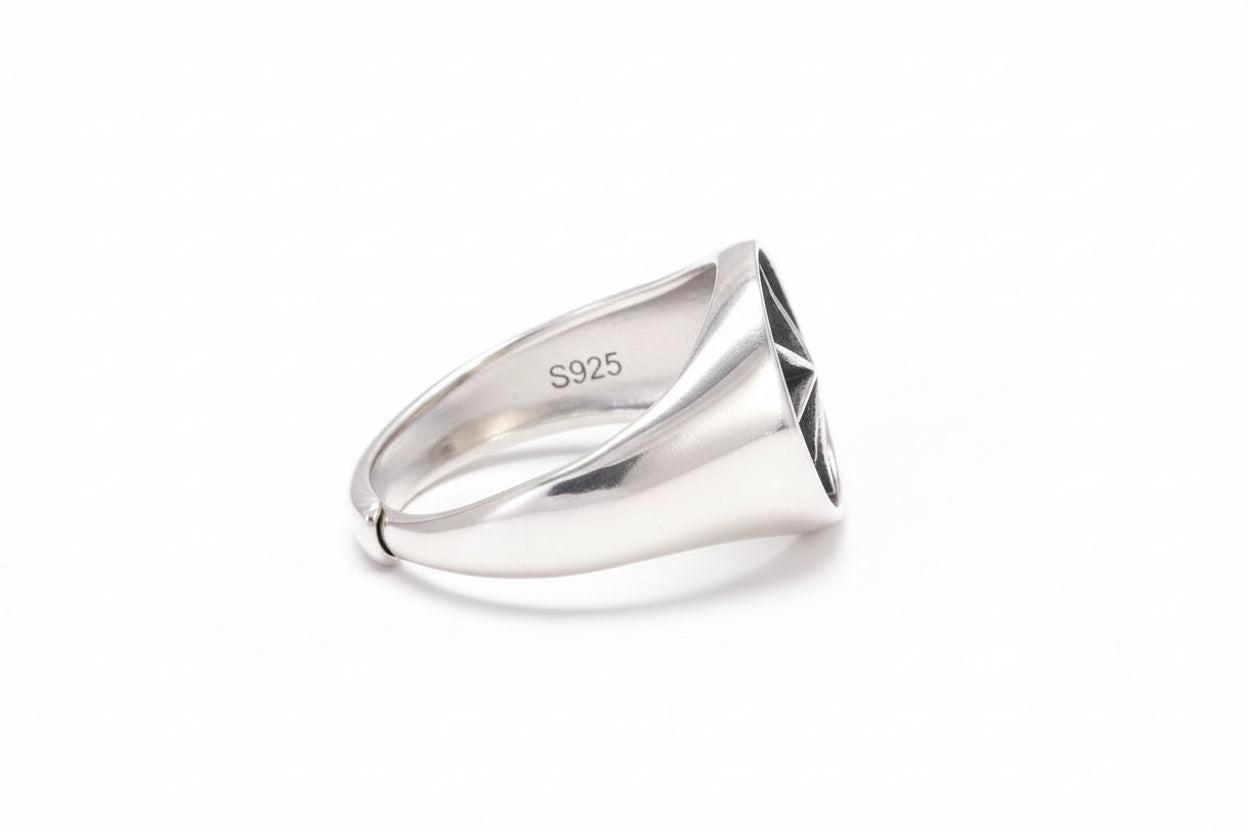 25er Silber-Siegelring Nordstern – Achtzackiger Stern im antiken Biker-Look