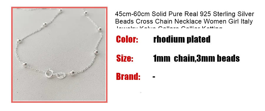 45cm-60cm solide reine echte 925 Sterling Silber Perlen Kreuz kette Halskette Frauen Mädchen Italien Schmuck Kolye Collare Collier Ketting