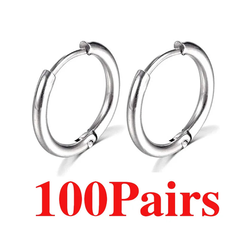 3/50/100 Paar kleine Creolen aus Edelstahl für Damen und Herren, goldfarben, schwarzer Kreis, dicker Ohrring, Huggie-Ohrringe, Piercing