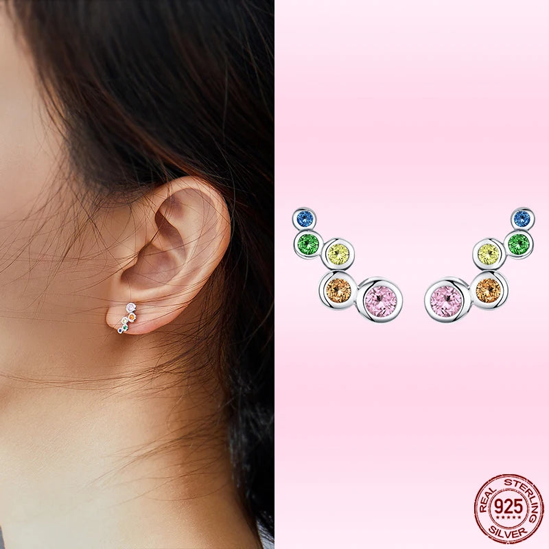 Bamoer Luxus-Ohrringe für Mädchen aus 925er-Sterlingsilber, Regenbogen-Schmetterling, niedlich, schick, lustig, Ohrstecker, Original für Damen, Party, edler Schmuck
