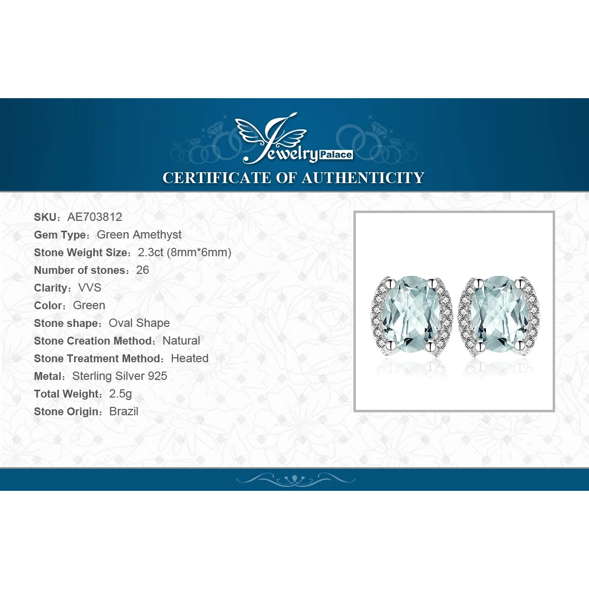 JewelryPalace Echtem 2,3 ct Oval Grün Amethyst 925 Sterling Silber Stud Ohrringe für Frauen Erklärung Edelstein Feine Schmuck