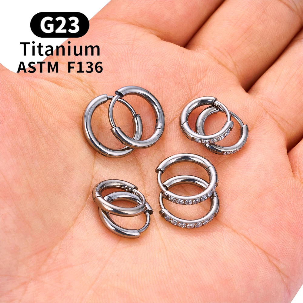 2/20PCS G23 Titan Ohrring Hoop CZ Klapp Segment Runde Nase Ring für Frauen Ohr Tragus Knorpel Helix Daith Piercing Schmuck