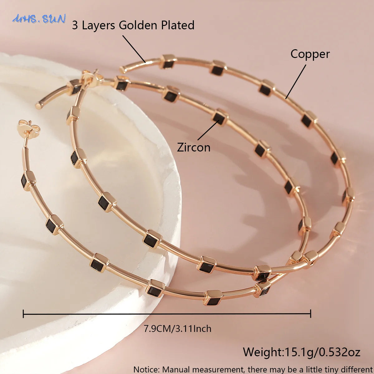 MHS.SUN Mode Vergoldet Große AAA CZ Hoop Ohrringe Für Frauen Übertreiben Große Ohrringe Intarsien Zirkon Hip Hop Ohr Schmuck Geschenk