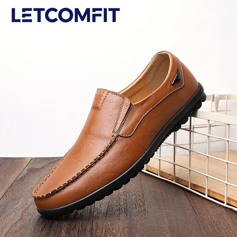 LETCOMFIT Lässige Herren-Loafer, solides Slip-On-Leder, Business-Oxfords, bequeme Low-Top-Herrenschuhe mittleren Alters, Ganzjahreskleidung