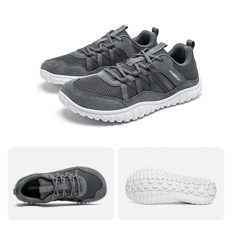 HOBIBEAR Unisex-Sneaker mit breiter Zehenpartie, atmungsaktive Mesh-Wanderschuhe, rutschfeste Schnür-Sneaker