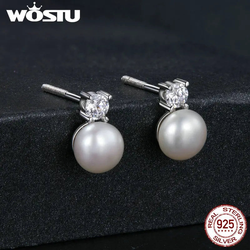 WOSTU 1 CT Moissanit Natürliche Perle Ohrstecker Labor Diamant 925 Sterling Silber Anhänger Frauen Hochzeit Set Valentinstag Geschenk