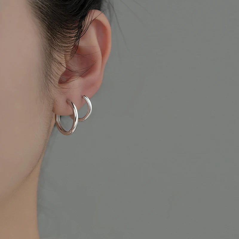 Inzatt echtes 925er Sterling silber 10/12/14/16/18mm runde Creolen für Damen klassischer edler Schmuck geometrische Accessoires