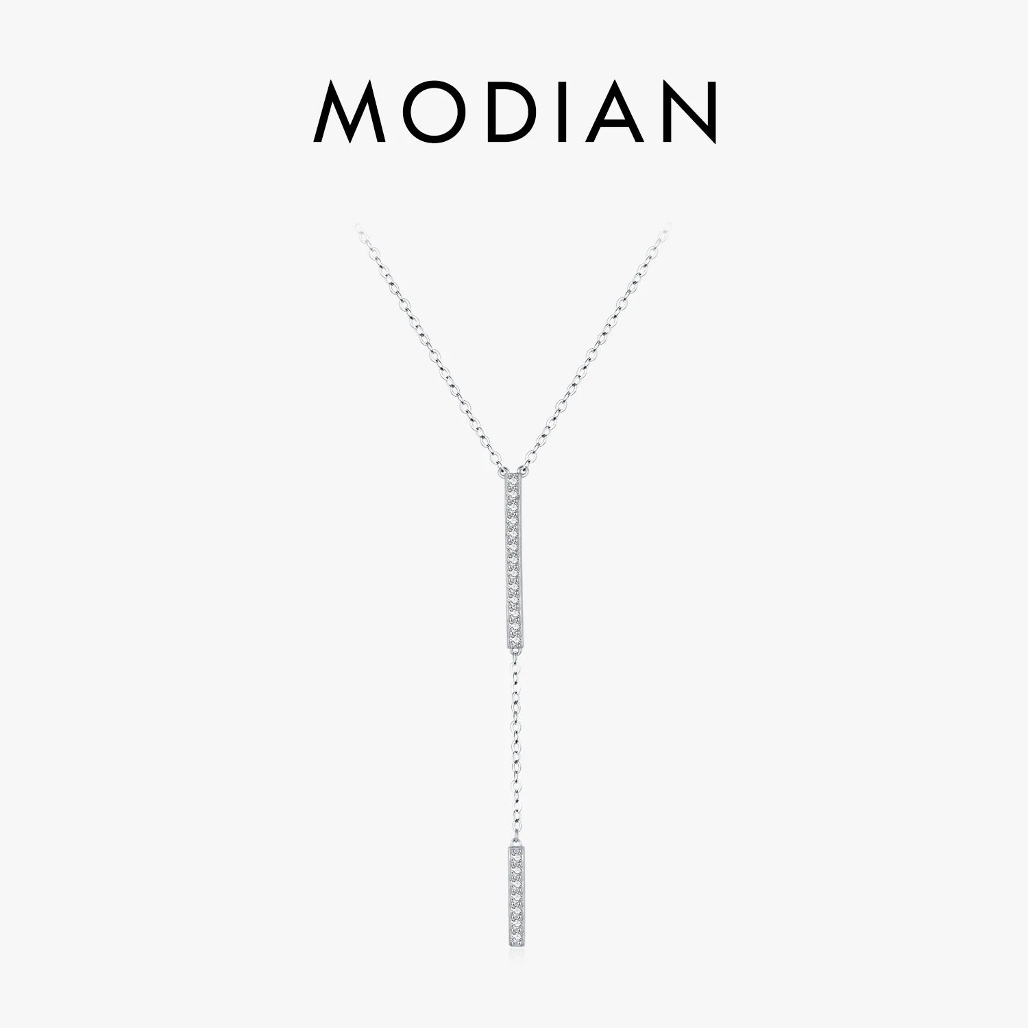 MODIAN Trendy Gliederkette Lariat Halskette 925 Sterling Silber Langer Stab Zirkon Y-förmige stapelbare Halsketten für Frauen Schmuck