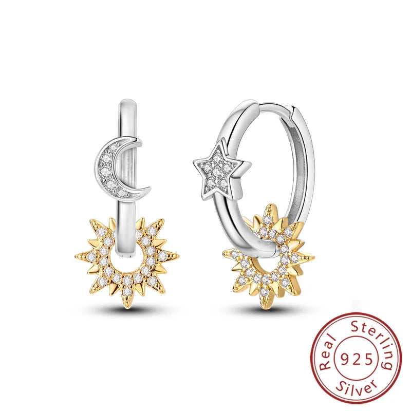 Damen-Ohrringe, 925er-Sterlingsilber, Creolen, Herz, Zirkon, Stern-Tropfenohrringe für Damen, Mode, Party, Geburtstag, Schmuck, Geschenke