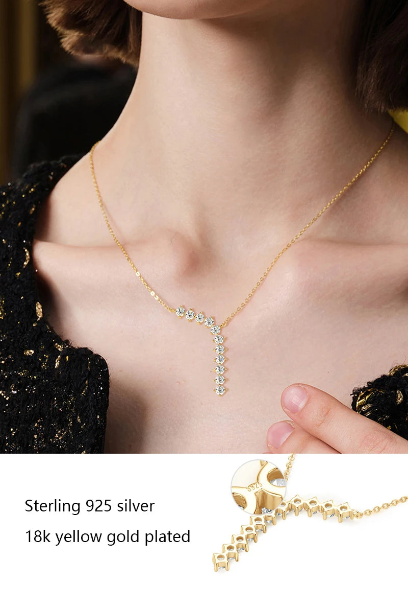 1,7 cttw D Farbe Moissanit Ohrringe Halskette 925 Sterling Silber Y-förmiger Anhänger Halsketten Schmuckset für Frauen Charmantes Geschenk