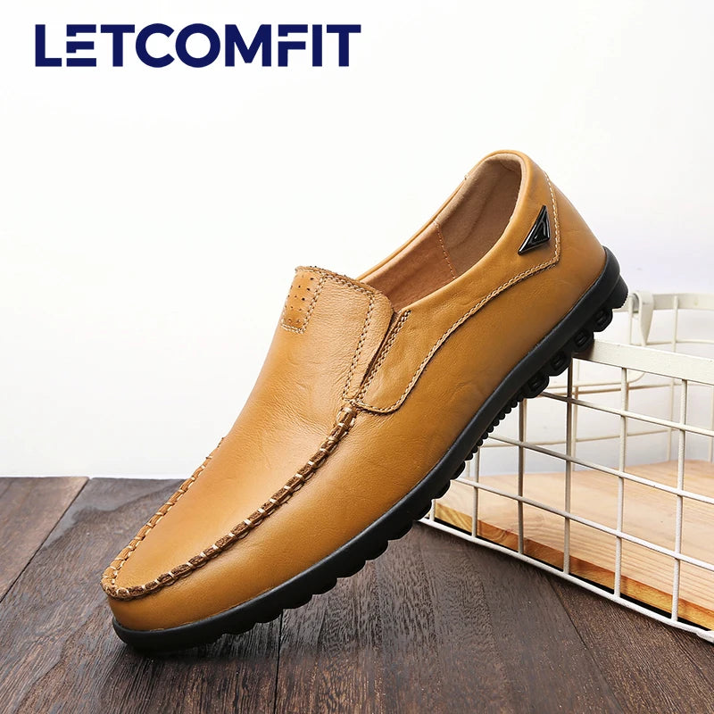 LETCOMFIT Lässige Herren-Loafer, solides Slip-On-Leder, Business-Oxfords, bequeme Low-Top-Herrenschuhe mittleren Alters, Ganzjahreskleidung