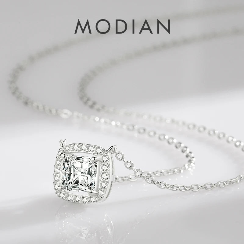 Modian Echt 925 Sterling Silber Exquisite Quadratische Glänzende Zirkonia Anhänger Klare CZ Kette Halskette für Frauen Hochzeit Edlen Schmuck