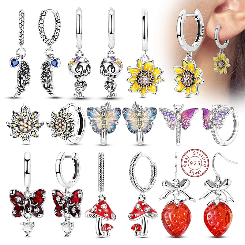 2025 neue 925 Sterling Silber Ohrringe Einfache Bogen Erdbeere Schmetterling Creolen für Hochzeit Party Frauen Schmuck Mädchen