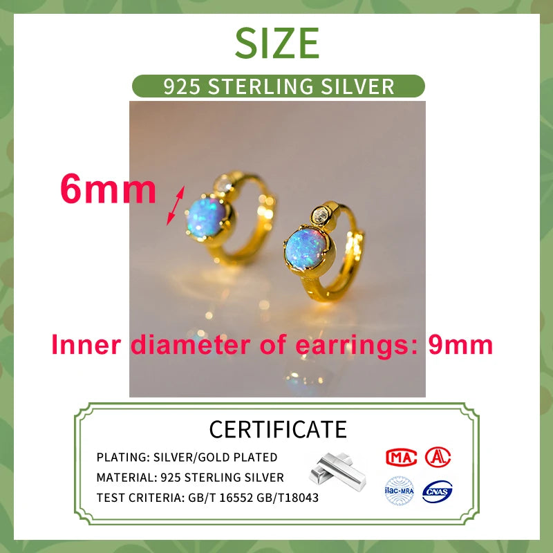 INZATT Echt 925 Sterling Silber 6mm Opal Zirkon Runde 9mm Creolen für Frauen Klassische Feine Schmuck Geometrische zubehör