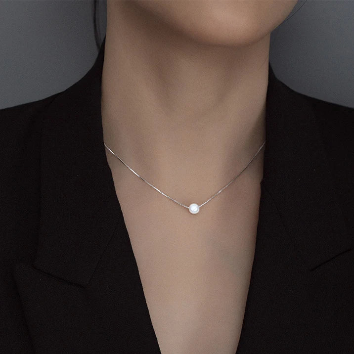 INZATT Echt 925 Sterling Silber Runde Perle Perle Anhänger Choker Halskette Für Charme Frauen Edlen Schmuck Minimalistischen Zubehör