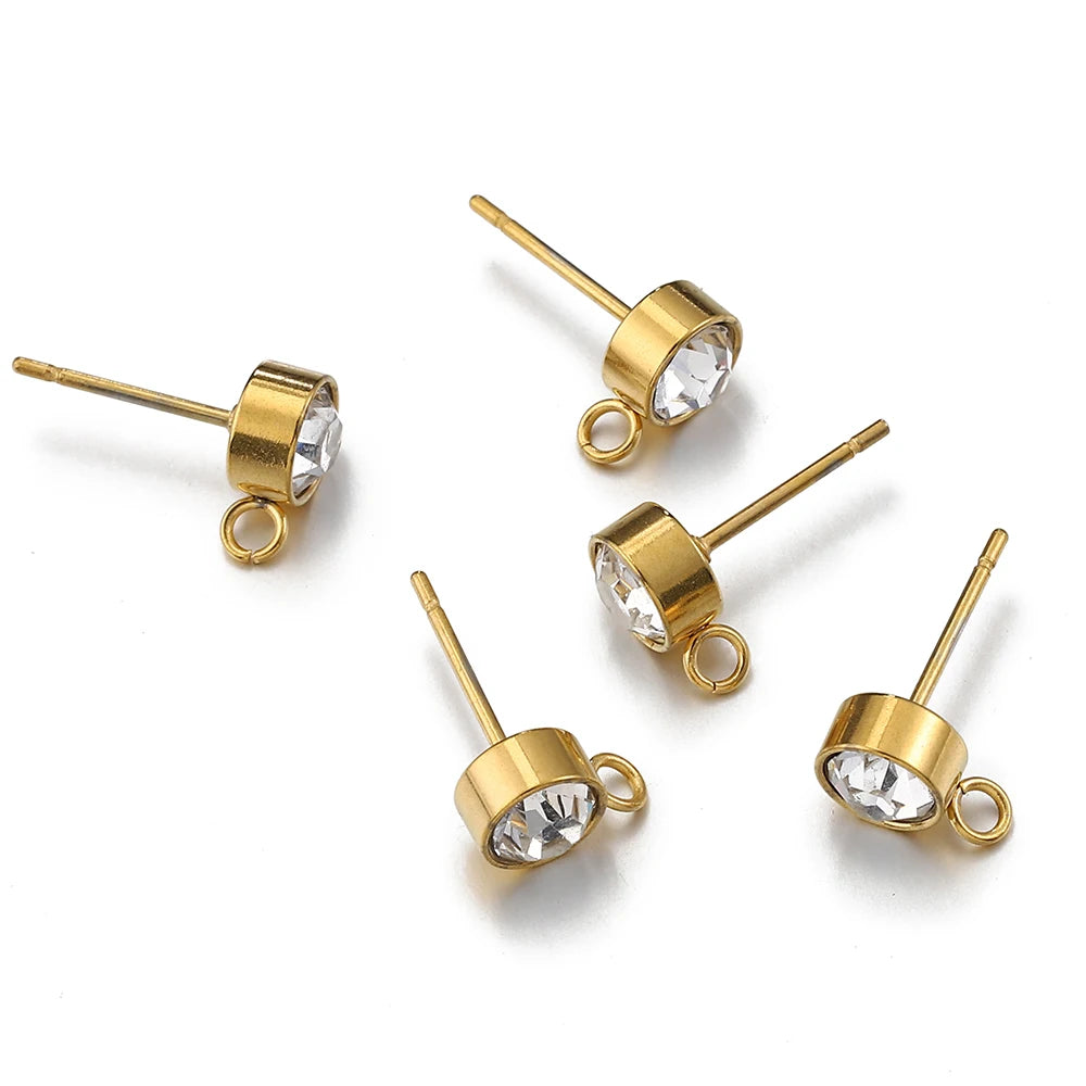 100 Stück/20 Stück Edelstahl-Strass-Ohrringpfosten, goldfarbene Ohrstecker mit Schlaufenringen, DIY-Ohrringe, Schmuckherstellungszubehör