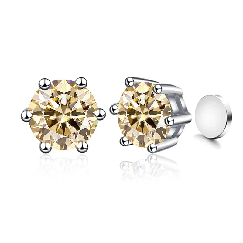 Piercingfreie magnetische Ohrstecker mit sechs Krallen, 1 Karat Moissanit-Ohrringe für Damen und Herren, Original-Schmuck aus 925er Sterlingsilber