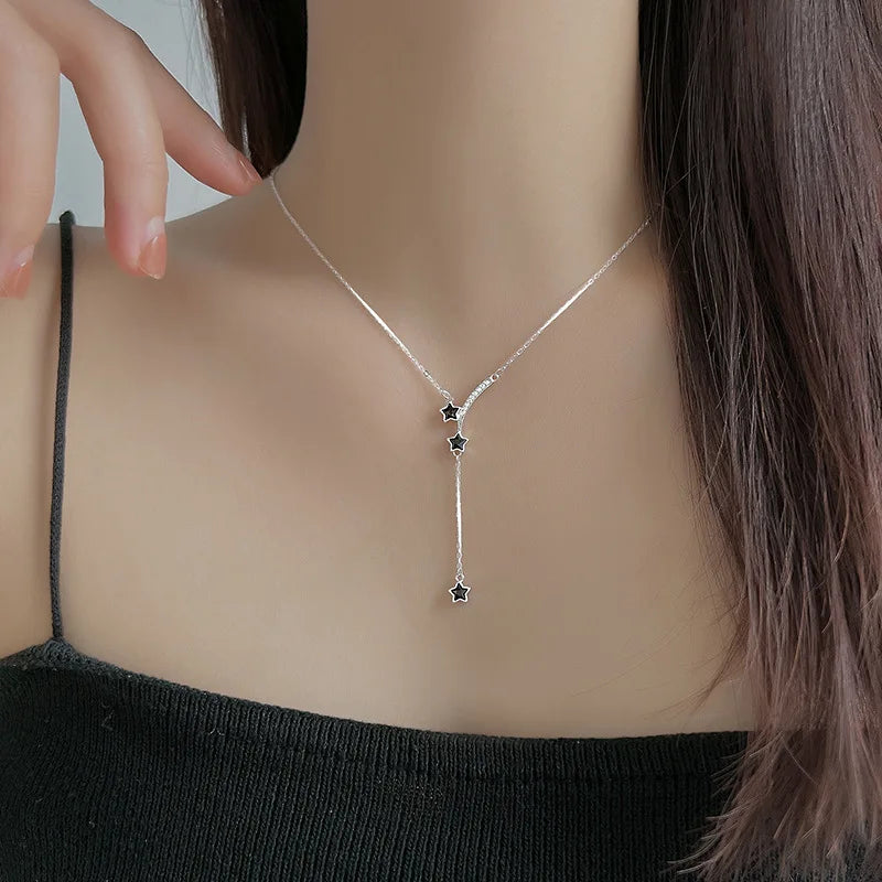 Halskette aus 925er-Sterlingsilber, schwarze Perlen, quadratisch, unregelmäßig, Punk, geometrisch, für Frauen und Mädchen, Schmuck, Geschenk, Dropshipping, Großhandel