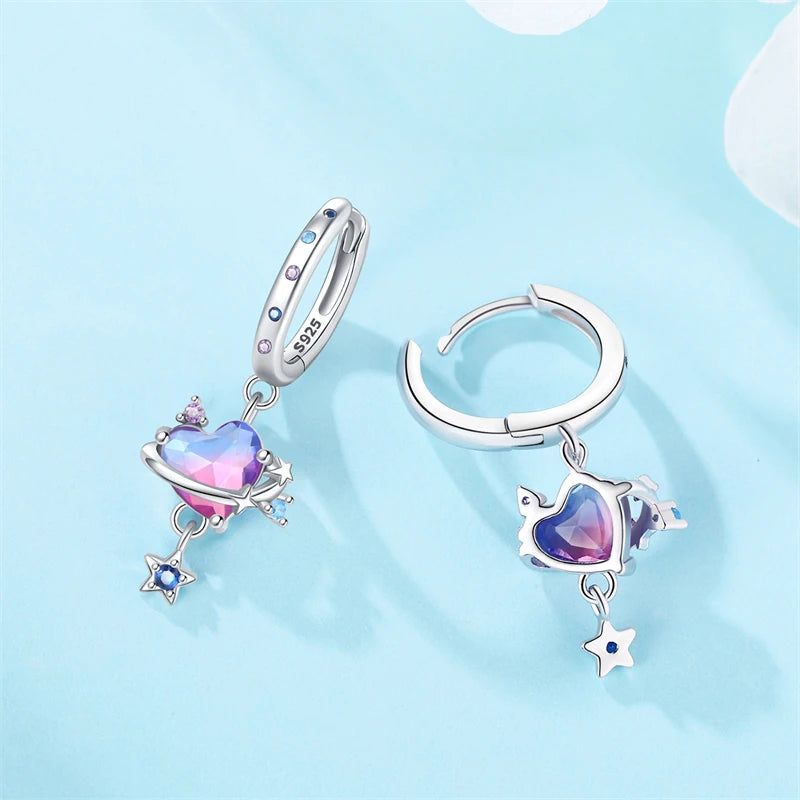 925er-Sterlingsilber, ein Paar farbige Herz-Ohrringe, passend für Original-Charms, Creolen für Frauen und Mädchen, Ohrstecker, edler Schmuck