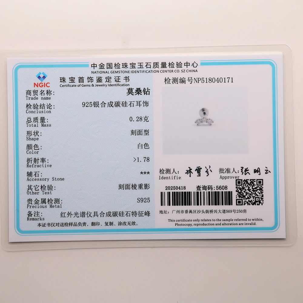 Aide Moissanit-Diamant-Ohrstecker für Damen, originales 925er-Sterlingsilber, Schraubverschluss, Damen-Moissanit-Ohrring mit flacher Rückseite, Juwel
