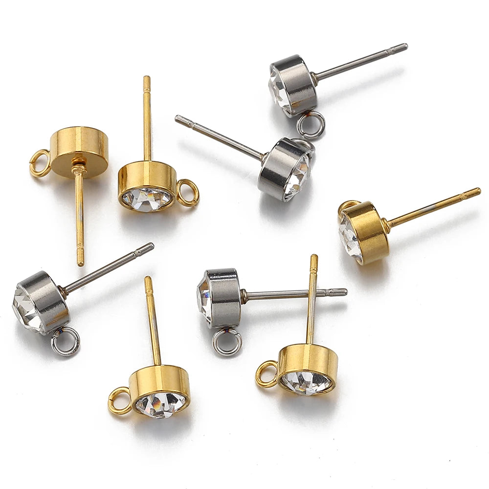 100 Stück/20 Stück Edelstahl-Strass-Ohrringpfosten, goldfarbene Ohrstecker mit Schlaufenringen, DIY-Ohrringe, Schmuckherstellungszubehör