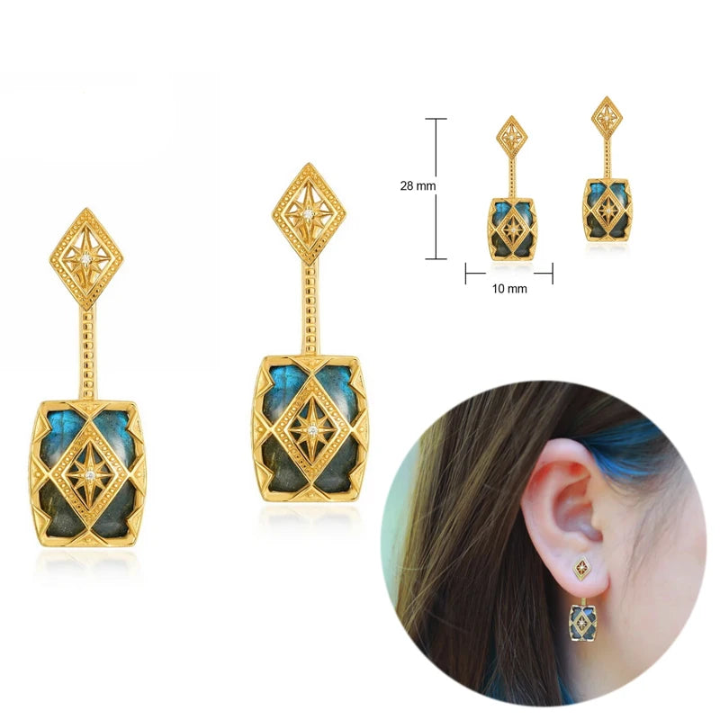 ALLNOEL Vintage-Ring-Anhänger aus 925er-Sterlingsilber, natürlicher Labradorit, Ohrring, Modeschmuck, Weihnachtsfeier, Geschenk, Zubehör