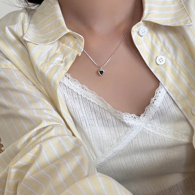 Halskette aus 925er-Sterlingsilber, schwarze Perlen, quadratisch, unregelmäßig, Punk, geometrisch, für Frauen und Mädchen, Schmuck, Geschenk, Dropshipping, Großhandel