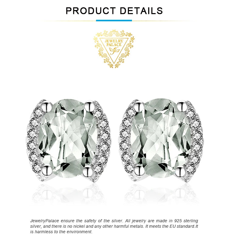 JewelryPalace Echtem 2,3 ct Oval Grün Amethyst 925 Sterling Silber Stud Ohrringe für Frauen Erklärung Edelstein Feine Schmuck