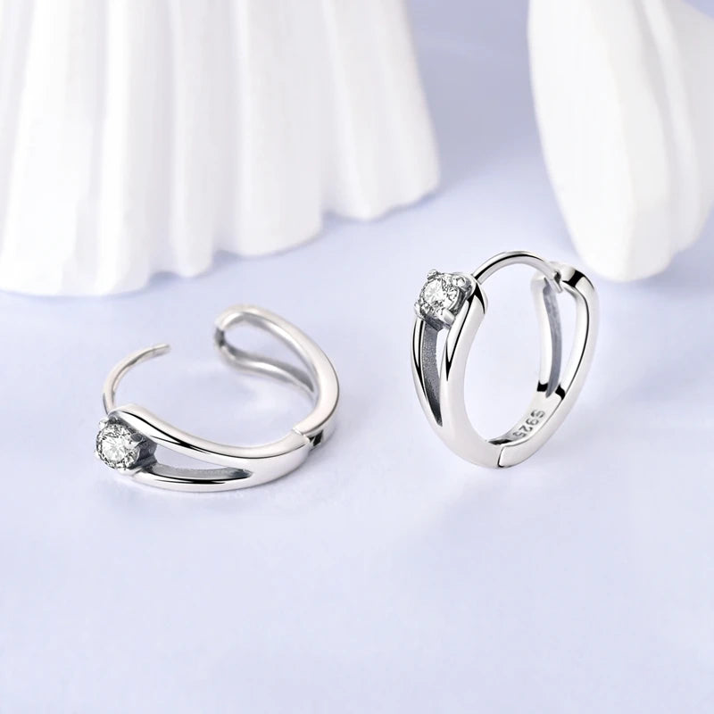 Creolen Neue Original 925 Sterling Silber Süße Herz Bogen Runde Zirkon Ohrstecker Für Frauen Mädchen Edlen Schmuck
