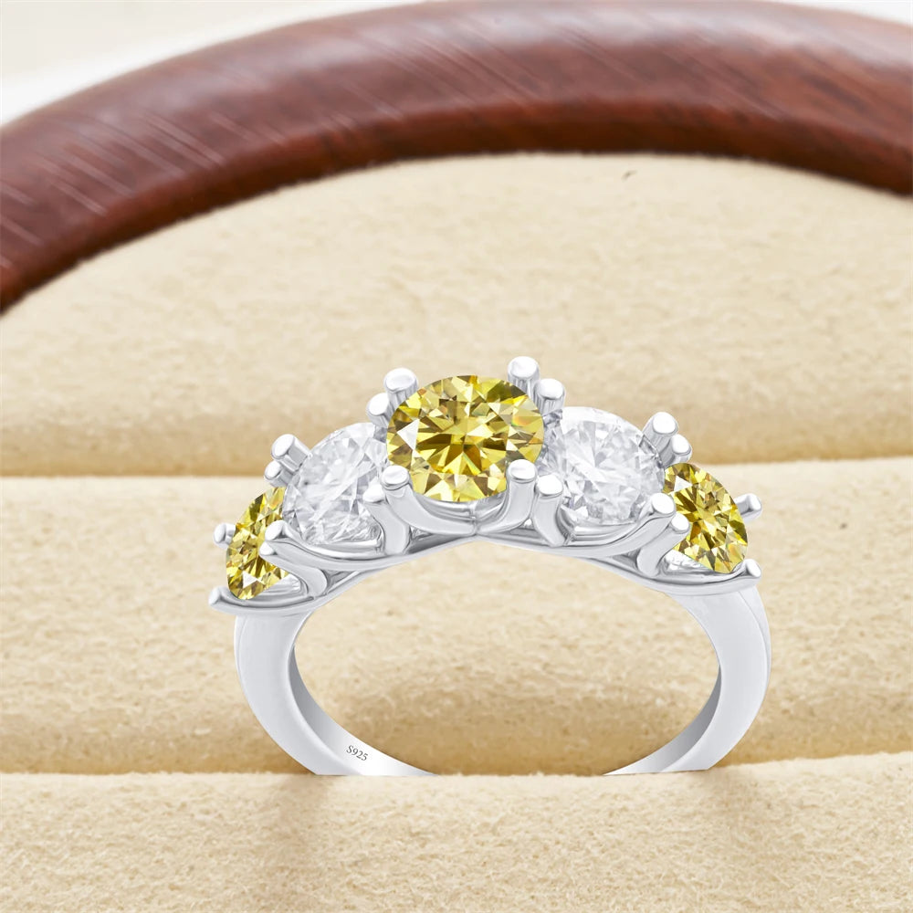 Moissanit Fünfstein-Ring Silber