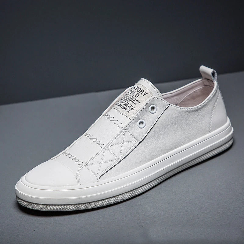 100% echtes Leder Schwarz Weiß Schuhe Männer Casual Schuhe Weiche Flache Marke Kuh Leder Kühlen Straße Junge Männliche Schuhe D237