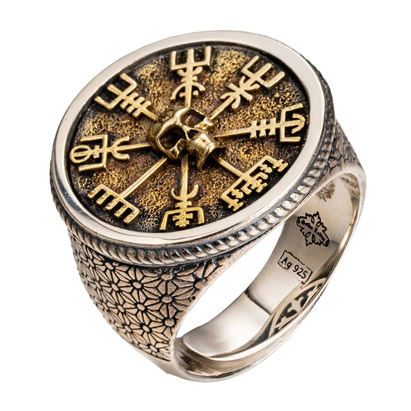 925er Silberring Wikinger-Chief Massiver Totenkopf-Ring im legendären Nordic-Style