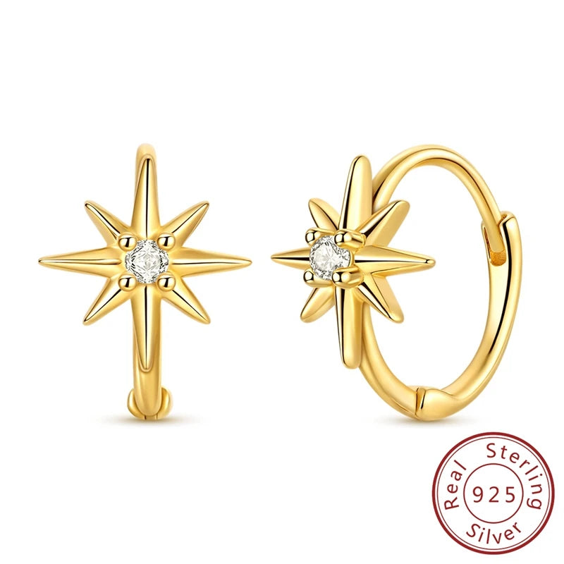 Neue Creolen aus 925er-Sterlingsilber, Gold, Gold, funkelnde Sonne, Mond, Stern, Ohrringe, Ohrstecker, Tropfen für Frauen, Mädchen, Party, edler Schmuck, Geschenk