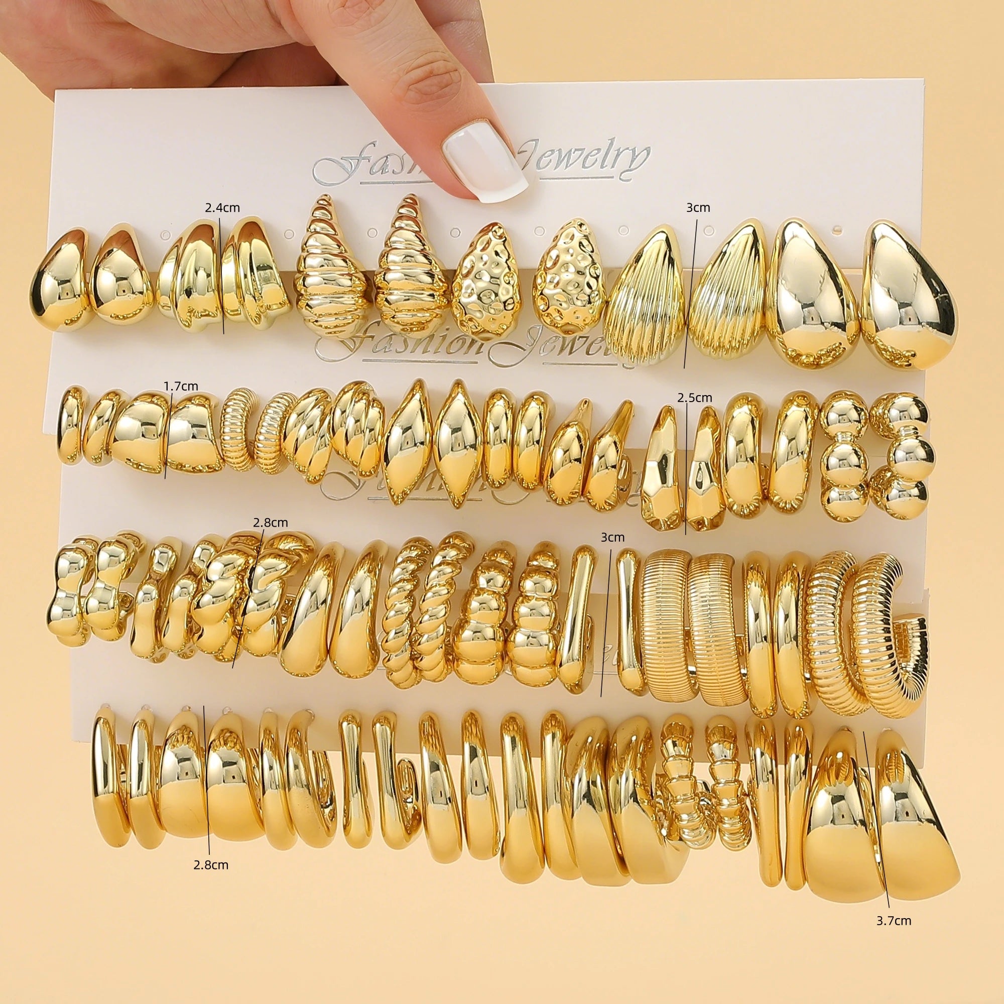 6 PAARE – 36 PAARE Trendiges goldenes C-förmiges Wassertropfen-Ohrring-Set mit Gewinde, mit innovativem Design, tägliche Bedürfnisse für Frauen