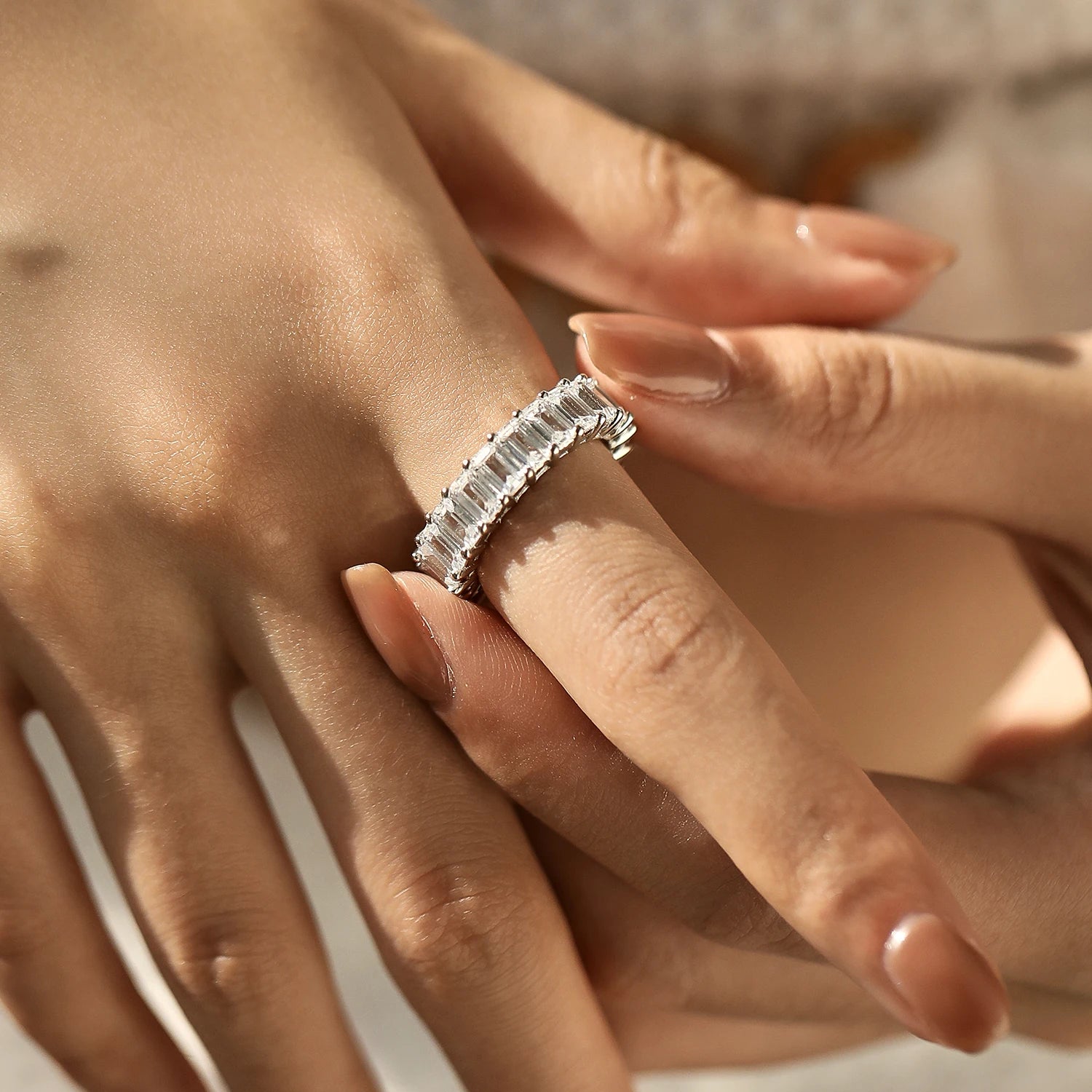 925er Sterling Silber Smaragd-Zirkon Ring Damen