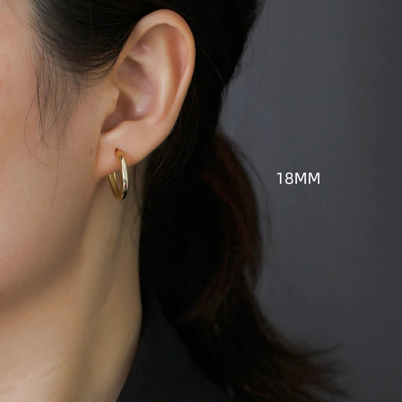 SOFTPIG Echtes 925er Sterlingsilber, 18 Karat Gold, 10/12/14/18 mm, runde Creolen für Damen, edler Schmuck, minimalistische Accessoires