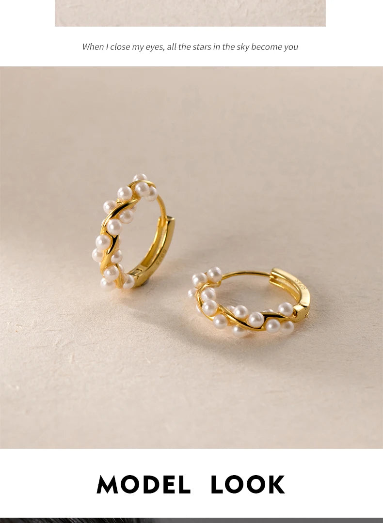 Moidan Creolen aus 925er-Sterlingsilber mit Charm-Schnur und Perlen, trendige goldfarbene Ohrschnalle für Frauen, Hochzeit, edler Schmuck, Geschenke