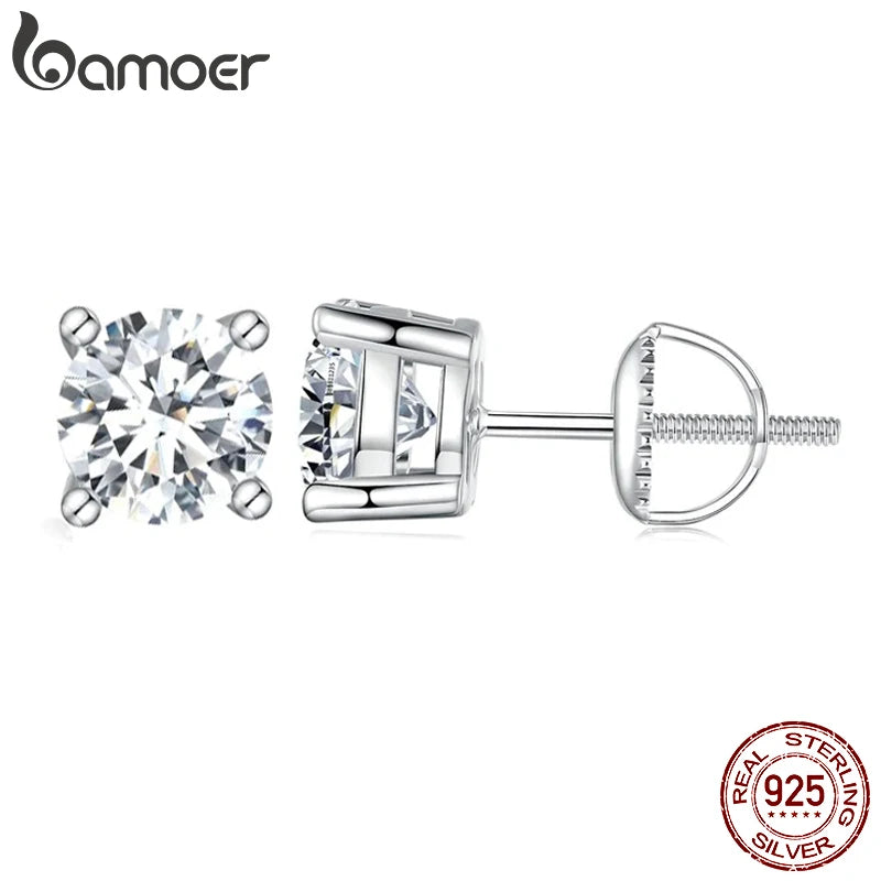 BAMOER 4-Zinken-Moissanit-Ohrringe für Damen, massives 925er-Sterlingsilber, 2 CT VVS1, Labordiamant, funkelnder klassischer Hochzeitsschmuck