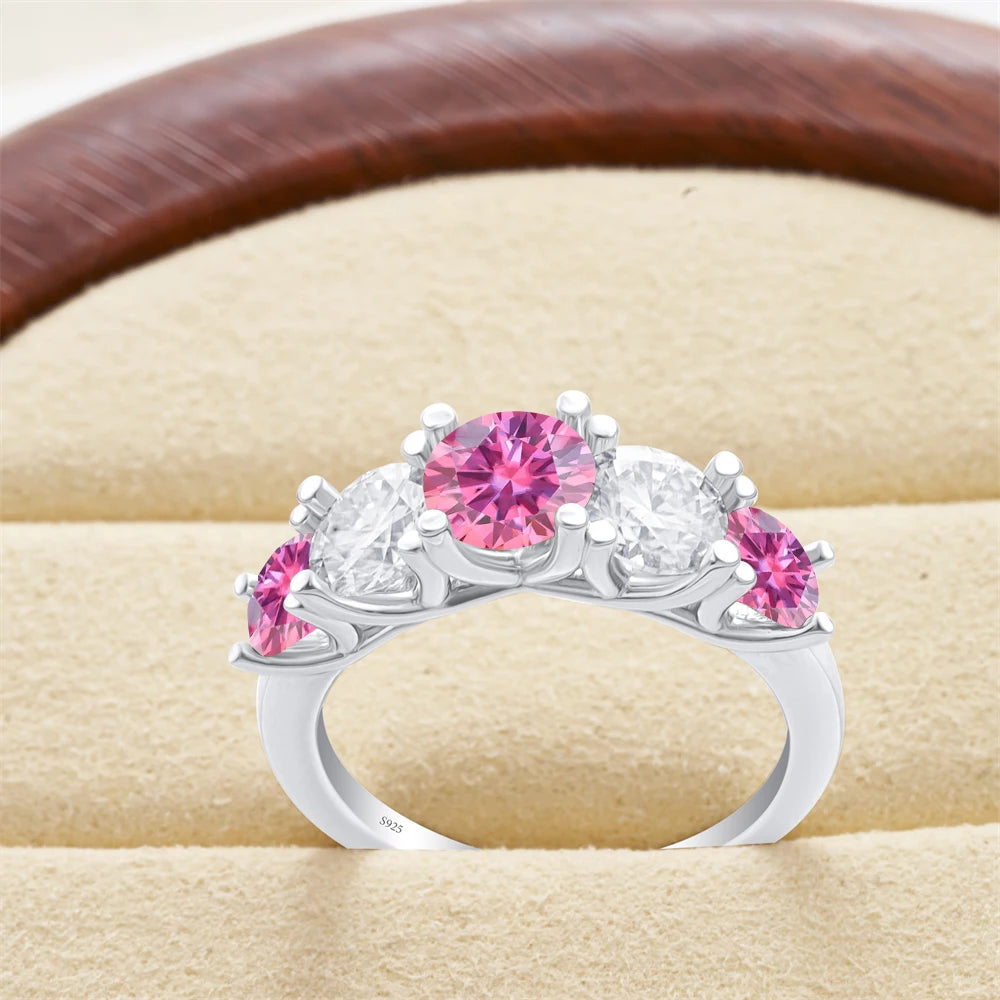 Moissanit Fünfstein-Ring Silber