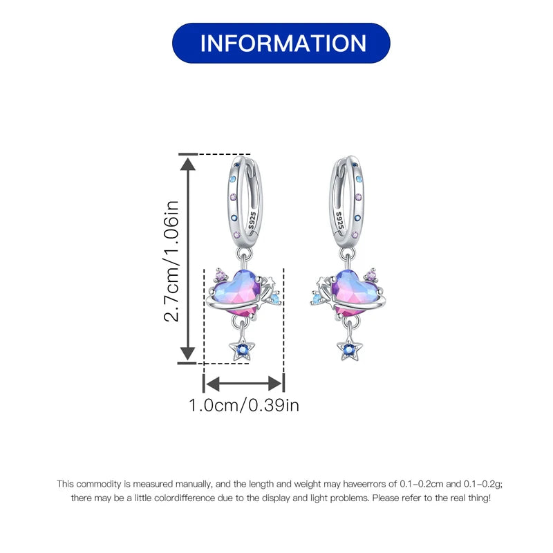 925er-Sterlingsilber, ein Paar farbige Herz-Ohrringe, passend für Original-Charms, Creolen für Frauen und Mädchen, Ohrstecker, edler Schmuck