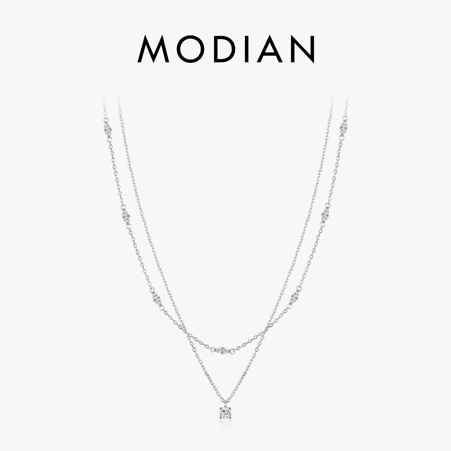 MODIAN Moissanit D Farbe Doppelschicht Anhänger Halskette 925 Sterling Silber Runde Stilvolle Choker Halskette Für Frauen Schmuck