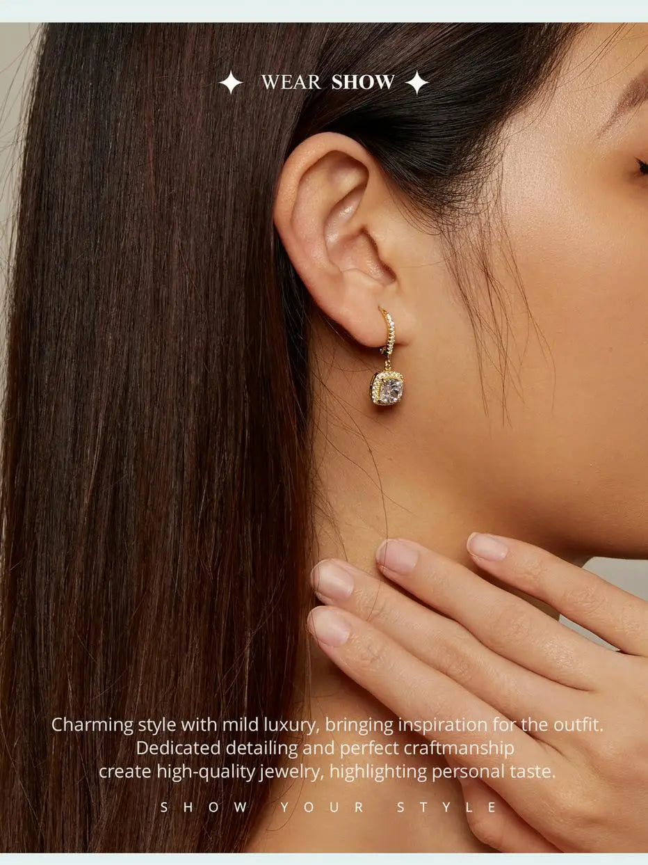 Bamoer authentische Sterling silber schillernde cz quadratische geometrische Tropfen ohrringe für Frauen 14 Karat vergoldeten Hochzeits schmuck sce520