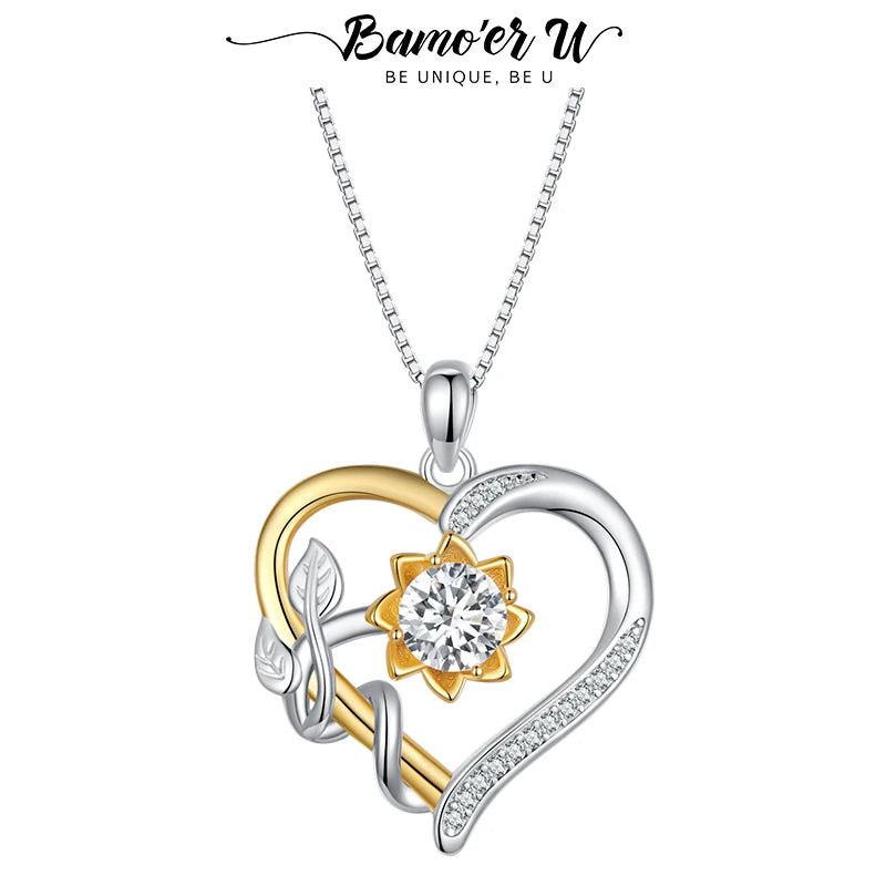 Bamoer U D Farbe VVS1 EX 1,0 CT Moissanite Halskette Herz Anhänger Goldene Blume Box Kette S925 Original Design Valentine geschenk
