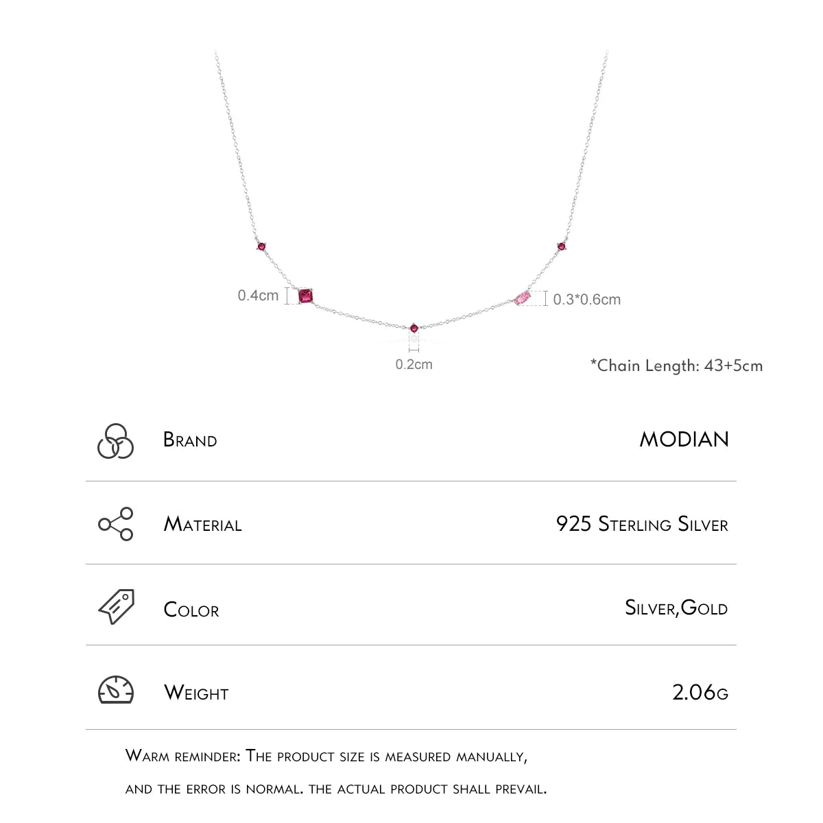 MODIAN Halskette mit Anhänger aus 925er-Sterlingsilber, Regenbogenfarben, bunt, mit Zirkonia, glänzend, geometrisch, für Damen, Party, Schmuck, Geschenk