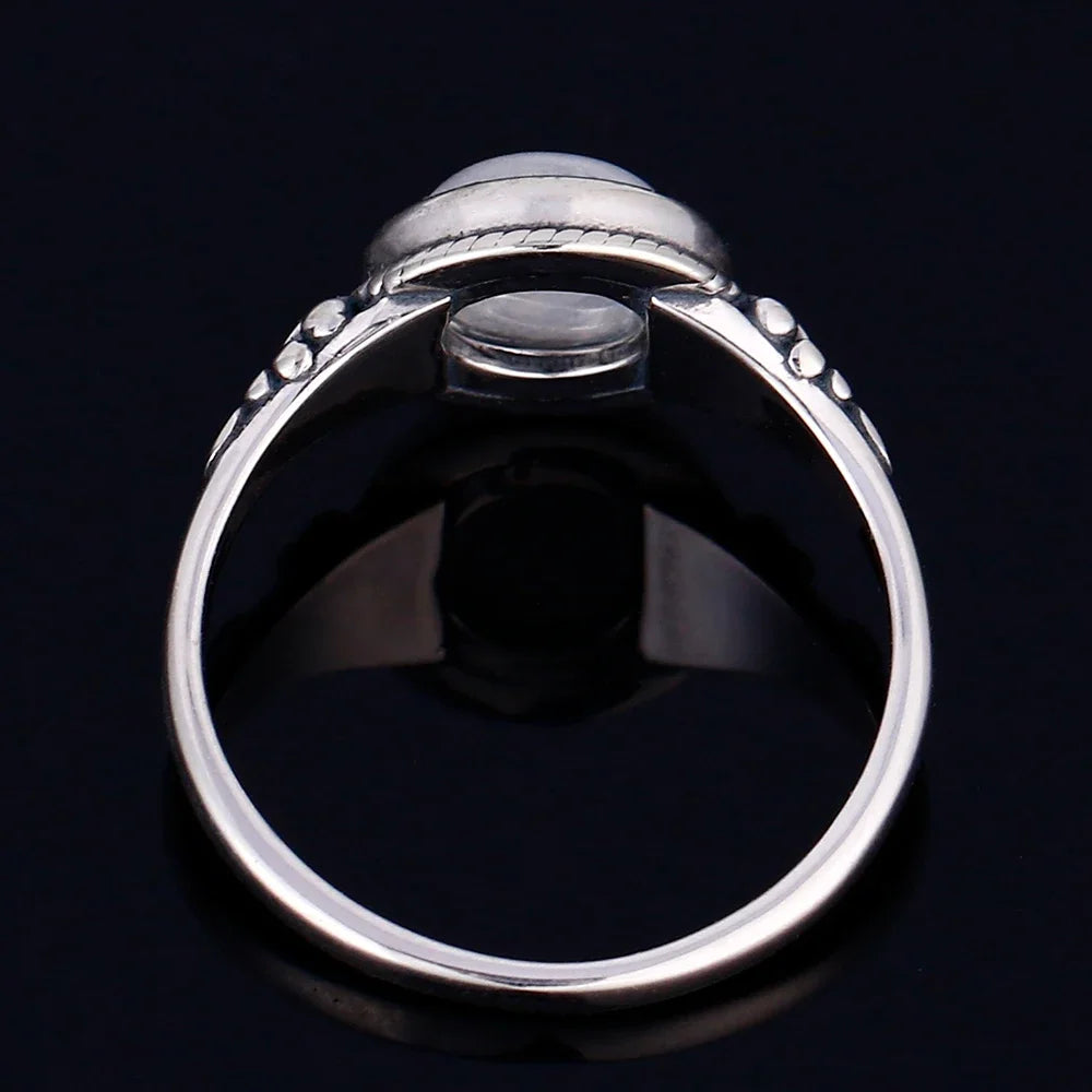 925 Silber Mondstein-Ring Herren