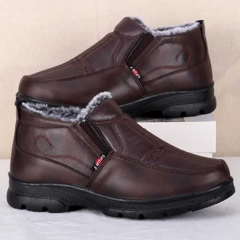 Herren Winter Schneestiefel – Rutschfeste, Dicke Leder Baumwollschuhe Wasserdicht