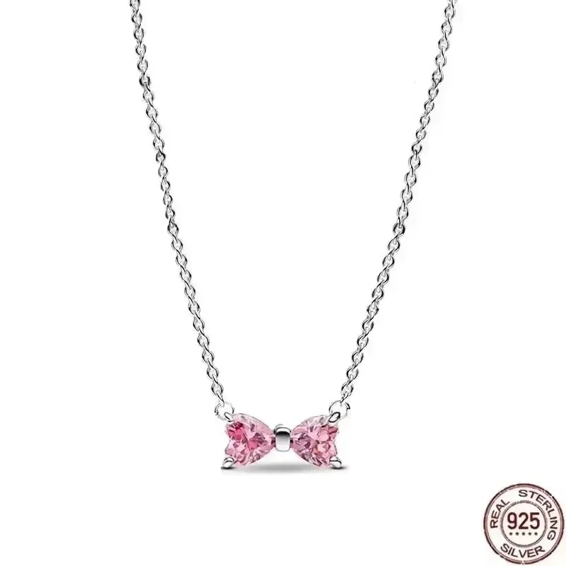 Heißer Verkauf 925er Sterlingsilber klassische quadratische herzförmige Schleife Halskette exquisite Luxus Damen Charm Schmuck Festival Geschenke