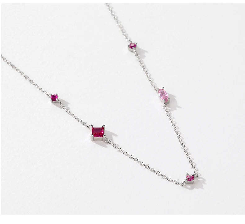 MODIAN Halskette mit Anhänger aus 925er-Sterlingsilber, Regenbogenfarben, bunt, mit Zirkonia, glänzend, geometrisch, für Damen, Party, Schmuck, Geschenk