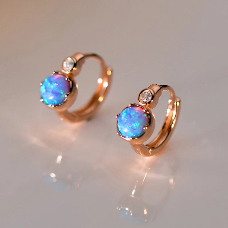 INZATT Echt 925 Sterling Silber 6mm Opal Zirkon Runde 9mm Creolen für Frauen Klassische Feine Schmuck Geometrische zubehör